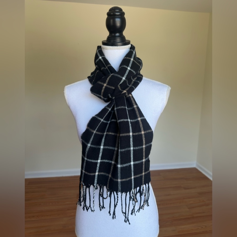 Calvin Klein Black and Cream Plaid Scarf